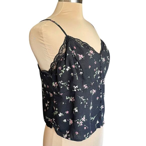 Arizona Y2K Babydoll Dark Floral Top Size XL Lace Trim Fairy Grunge Whimsygoth - Picture 3 of 11
